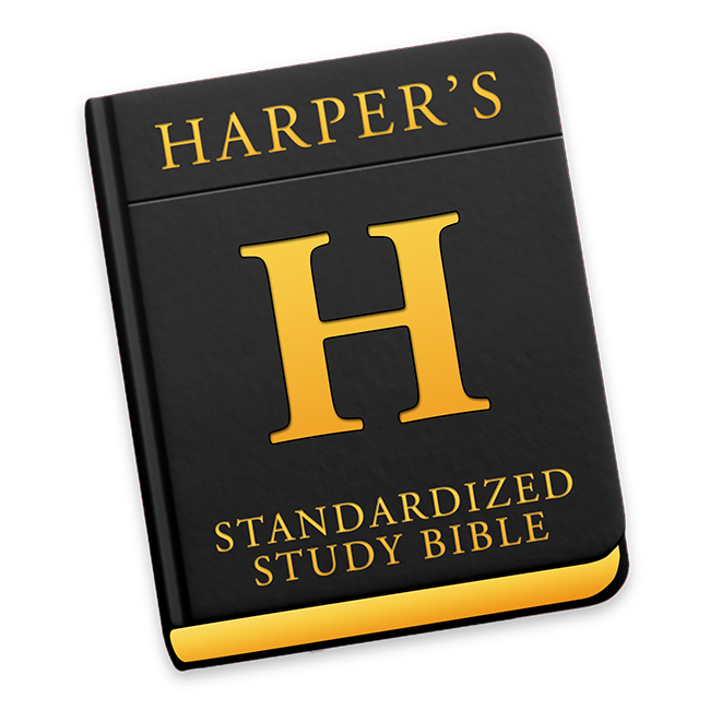 Harper's Standardized Study Bible Application logo which shows a black bible cover with a large cold H in the middle